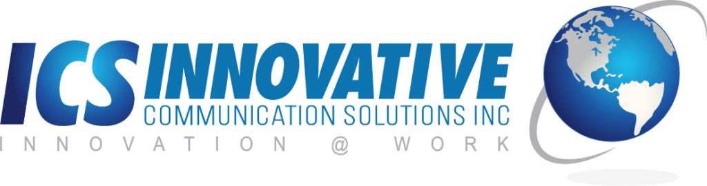 ICS Innovative Communication Solutions Inc logo with globe and tagline 'Innovation at Work. managed IT and compliance
